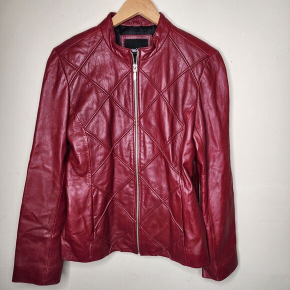 Vintage Mossimo Red Leather Jacket Oxblood Y2K Medium Cafe Racer Moto - Picture 2 of 14